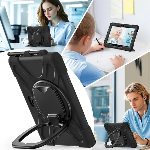 Vista 7 de 360 Rotation Case for Galaxy Tab ActivePro/Tab Active4 Pro/Active 5 Pro 10.1" Sturdy Cover Rotate Ring Stand Shoulder Carrying Strap Hand Strap