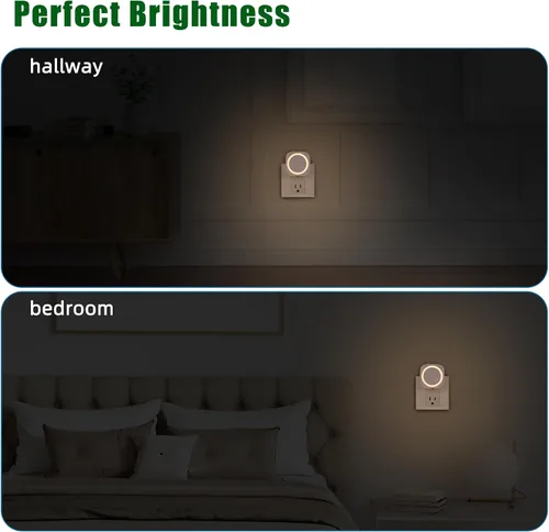 Vista 6 de Luces nocturnas LED enchufables a la pared, luz nocturna suave indirecta regulable con sensor de polvo a amanecer, luz nocturna cálida para Blanco