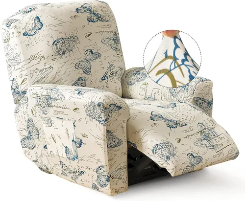 Vista 14 de Iauddy - Funda elástica para sillón reclinable de 4 piezas, protector de muebles suave y ajustado para sillón reclinable con bolsillo, funda