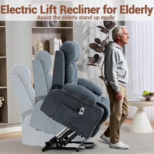 Vista 4 de Silla reclinable eléctrica para personas mayores con masaje por vibración y calor lumbar, silla elevadora para adultos con soporte para tazas