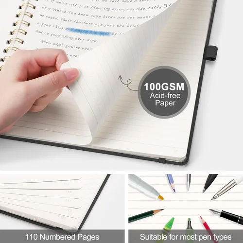 Vista 6 de AHGXG Cuaderno de espiral rayado de 8.5 x 11 pulgadas, cuadernos grandes A4 para mujeres y hombres, cuaderno de cuero de tapa dura con rayas