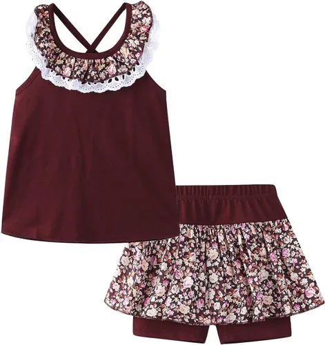 Vista 27 de LittleSpring Conjunto de verano para niñas con camiseta sin mangas y pantalones cortos florales