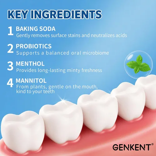 Vista 4 de GENKENT Tabletas de pasta de dientes, pastillas masticables sin flúor y plástico, ecológicas y aptas para viajes (60 unidades)