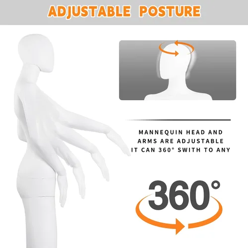 Vista 4 de Maniquí femenino Forma de vestido blanco Cuerpo completo Maniquí Cuerpo 70 pulgadas Maniquines ajustables Modelo de vestido de plástico Maniquines