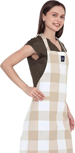 Vista 7 de Encasa XO Delantales de cocina de algodón para mujeres y hombres con bolsillo y bucle para toalla, correa ajustable para cuello y espalda