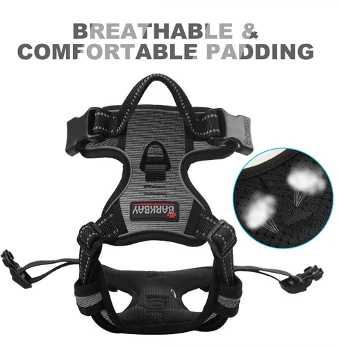 Vista 73 de BARKBAY - Arnés para perro sin tirones con clip frontal, material resistente y reflectante, asa de fácil control para pasear perros grandes