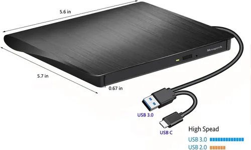 Vista 7 de Unidad externa de CD de DVD, USB 3.0 Tipo-C Ultra Slim Drives CD DVD RW Player/DVD CD ROM Drive/Writer/Rewriter/USB CD Burner Compatible con Mac