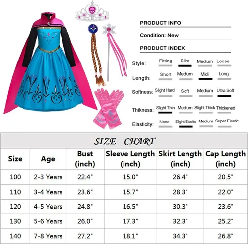 Vista 5 de Eledobby Frozen Anna Dress for Girls Anna Coronation Costume Halloween Birthday Party Princess Outfits with Cape Accessories