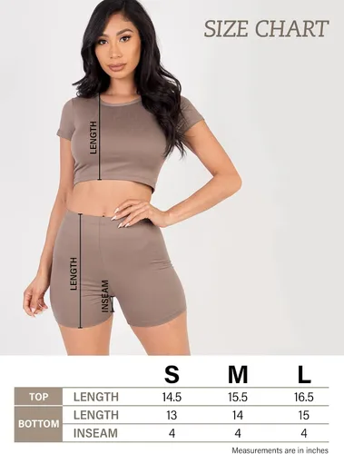 Vista 6 de EDGELULU Conjunto de 2 piezas para mujer, camiseta corta de manga corta y pantalones cortos de cintura elástica, elástico, suave, traje deportivo