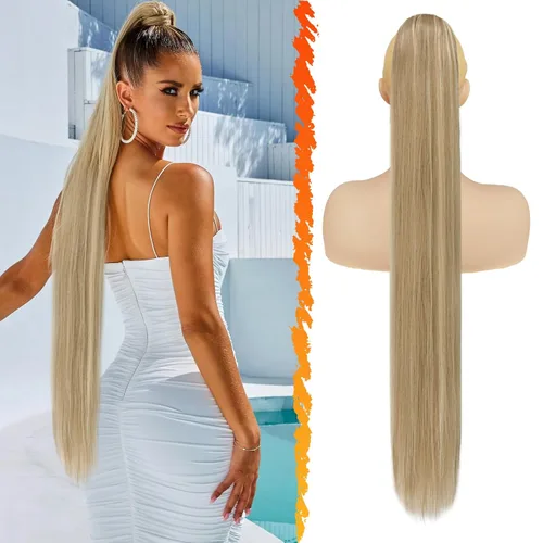 Vista 36 de Barsdar Extensión de cola de caballo marrón oscuro - Extensiones de cola de caballo cortas y rectas de 14 pulgadas con cordón para mujeres