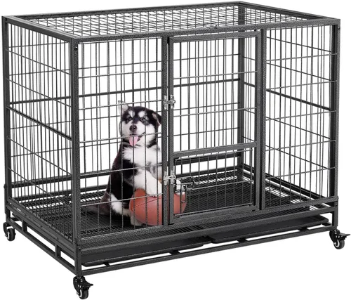 Vista 10 de Yaheetech Jaula Apilable para Perros con Divisor de 43'' Rodante Jaula de Servicio Pesado para Perros con Parte Superior Abierta/2 Bandejas
