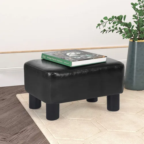 Vista 8 de Joveco Reposapiés pequeño otomano, reposapiés rectangular moderno para sala de estar y dormitorio (cuero sintético negro)