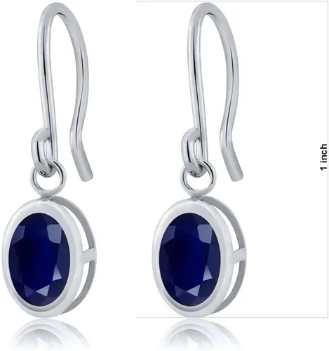 Vista 50 de Gem Stone King Aretes colgantes de plata de ley 925 de 0.276 x 0.197 in con piedra natal ovalada de alambre francés para mujer