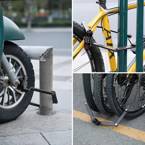 Vista 4 de ROCKBROS Candado plegable para bicicleta con soporte, resistente antirrobo de 4 dígitos