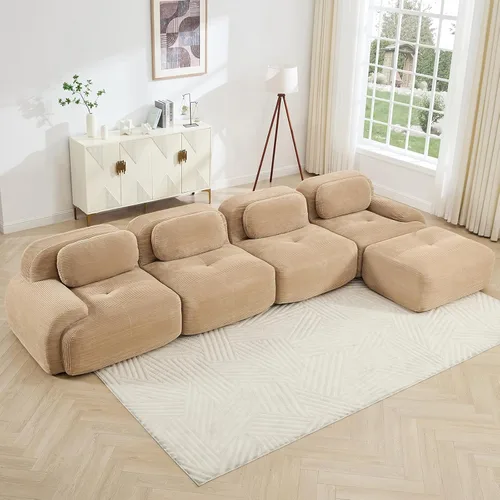 Vista 21 de Juego de sofás seccionales sin hueso de 117 pulgadas para sala de estar, modular en forma de L y sofá de 3 plazas con asiento profundo, almohadas