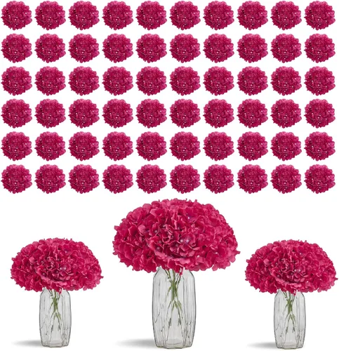 Vista 17 de Flores de hortensias artificiales rosa polvoriento, 10 cabezas de flores de seda de hortensia falsas para centros de mesa de boda, ramos de 10