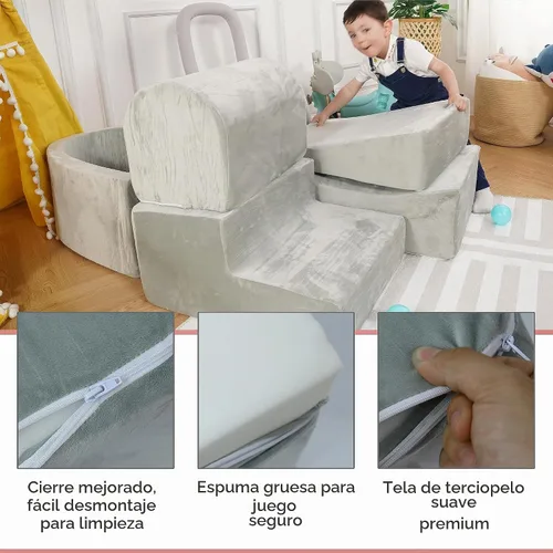 Vista 5 de Bloques de escalada de espuma para niños pequeños, juego suave de interior para bebés, funda de terciopelo y espuma viscoelástica de alta densidad