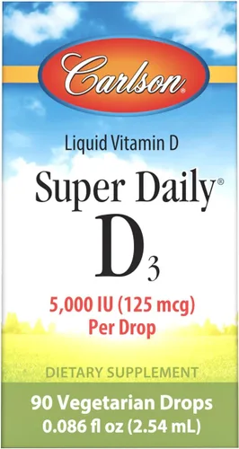 Vista 6 de Carlson - Super Daily D3 5,000 UI (125 mcg) por gota, gotas de vitamina D, apoyo inmunológico, salud cardíaca, vitamina D3 líquida, sin sabor, 90