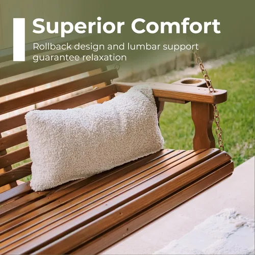 Vista 6 de Columpio Amish resistente para terraza (800 lb) con cadenas para colgar y posavasos Tinte negro semisólido