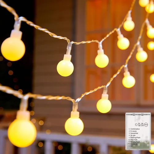 Vista 13 de Guirnalda de luces con forma de globo a pilas, 21 pies, 60 luces LED parpadeantes, 8 modos con control remoto, mini luces de globo para interiores