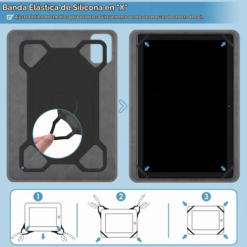 Vista 4 de DETUOSI Funda universal para tableta Android de 10.1 pulgadas, cubierta protectora de cuero, visión de 2 ángulos, con 3 ranuras para tarjetas, funda