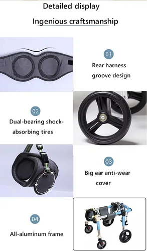 Vista 5 de Silla de perro de 4 ruedas ajustable, silla de ruedas para perro, sillas de ruedas para perros para patas delanteras, soportes para piernas
