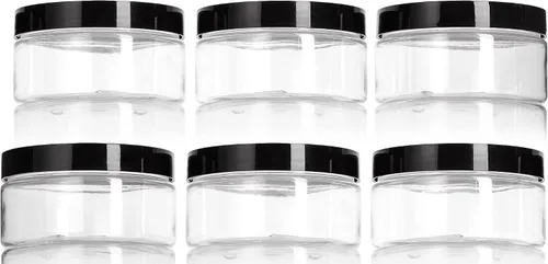 Vista 7 de Tarro de plástico PET (sin BPA) recargable, de bajo perfil, transparente - 8 onzas (paquete de 6) + espátulas y etiquetas