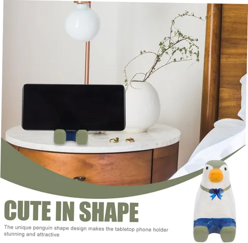 Vista 7 de Elegante soporte de madera para teléfono celular, diseño de pingüino, para mejorar la decoración de tu oficina y hogar