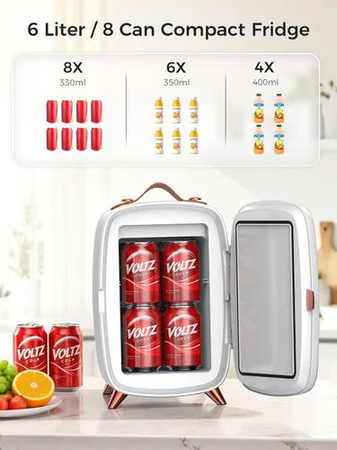 Vista 14 de COWSAR Mini refrigerador para dormitorio con espejo de luz LED regulable, refrigerador para el cuidado de la piel de 6 litros/8 latas con mango