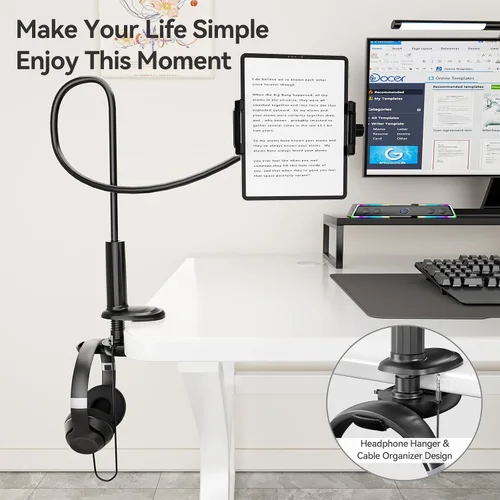 Vista 2 de KDD Soporte de Tableta de Cuello de Cisne, Soporte Ajustable de 360° para Teléfono y iPad para Cama y Escritorio, Abrazadera de Brazo Flexible