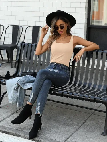 Vista 9 de V FOR CITY Camiseta sin mangas para mujer con brasier acolchado integrado, ajustable, tirantes anchos, camisola de algodón Adjustable Straps Cami