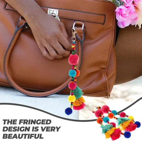 Vista 5 de DECHOUS Accesorios para colgar en el espejo del automóvil, 2 unidades, con borlas, colgante, borla en capas, llavero para mujeres y niñas, bolso