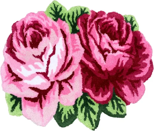 Vista 5 de Alfombrilla Abreeze con 4 rosas, alfombrillas con diseño de flores azul, hecha a mano, antideslizante (no se desliza), alfombrilla moderna, de puede