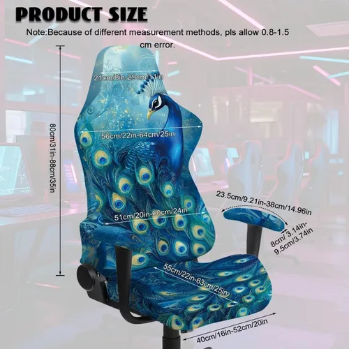 Vista 9 de Peacock Gaming Chair Slipcover with Zipper Computer Chair Covers Strtchable 4pcs Ergonomic Gamer Chairs Protector for Adults,Blue