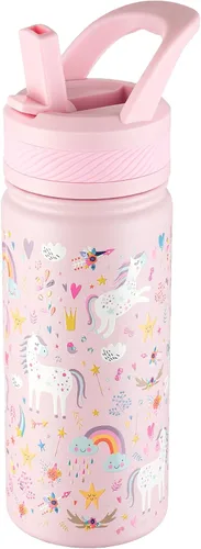 Vista 22 de Fanhaw Botella de Agua Aislada para Niños de 18 Oz con Tapa de Pajita – Acero Inoxidable de Doble Pared al Vacío, A Prueba de Fugas, Botellas
