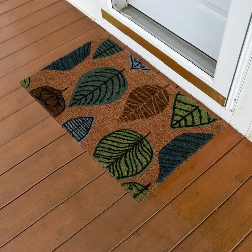 Vista 2 de NINAMAR Tapete para puerta con hojas coloridas, fibra de coco natural, 29.5 x 17.5 pulgadas
