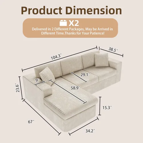 Vista 2 de Sofá modular modular de 105 pulgadas para sala de estar, sofá modular en forma de L con asiento profundo, sofá de espuma de nube con diván de gran