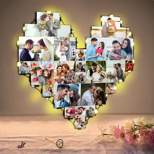 Vista 7 de Alice - Lámpara de fotos personalizada con forma de corazón grabada con 15 fotos para el día de la madre, regalo para la nueva mamá o madre
