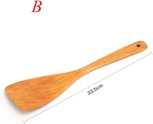 Vista 2 de Espátula de madera para cocinar, espátula de cocina de mango largo, pala de arroz, espátula antiadherente, cucharas de madera, raspador, cuchara