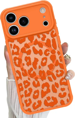 Vista 73 de Funda magnética para iPhone 17 Pro [compatible con MagSafe], bonita funda de moda con estampado de leopardo negro, translúcida, mate, parte trasera