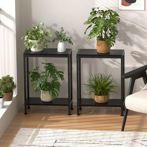 Vista 9 de Mesa auxiliar estrecha para espacios pequeños, mesa auxiliar delgada de 2 niveles, mesita de noche delgada, mesa de sofá delgada para aperitivos