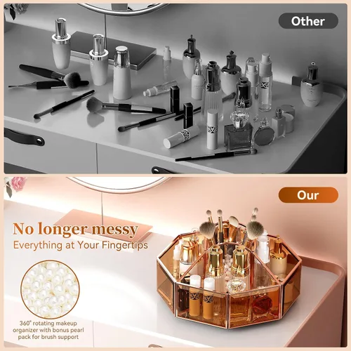 Vista 4 de CoralHouse Organizador de maquillaje giratorio de 360° con soporte para brochas de maquillaje para encimera, almacenamiento de baño, cuidado