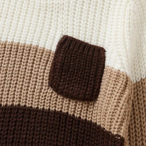 Vista 5 de Suéter de punto para bebé, niña, niño, con bloques de color, cuello redondo, manga larga, sudadera para otoño e invierno