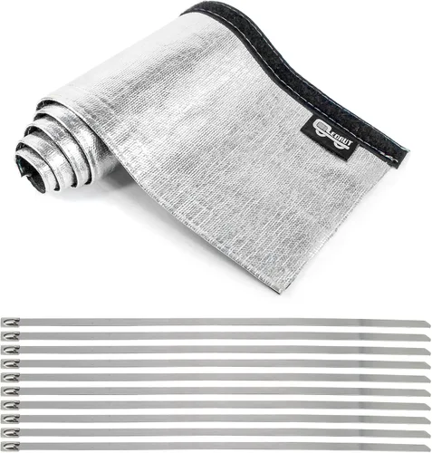 Vista 9 de Funda de calor aluminizada con protección térmica, línea de combustible, cable de calor, 1-1/2 pulgadas de diámetro interior x 10 pies con 20 bridas
