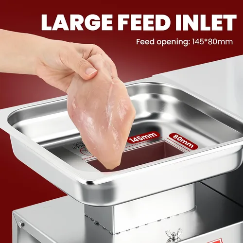 Vista 5 de NEWTRY Máquina cortadora de carne comercial con 2 cuchillas, resistente, 1,100 lbs/h, máquina cortadora de carne NT-E para restaurante rebanadora