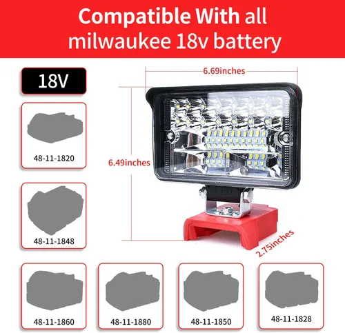 Vista 3 de Luz de trabajo LED inalámbrica compatible con batería Milwaukee 18V m18, 80W 6000LM linterna portátil m18 para iluminación en el lugar de trabajo