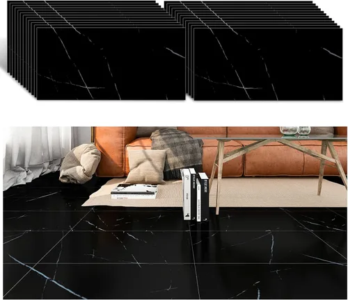 Vista 14 de VEELIKE Azulejos de suelo de mármol negro de 12 x 24 pulgadas para despegar y pegar, para baño, impermeables, autoadhesivas, calcomanías de vinilo