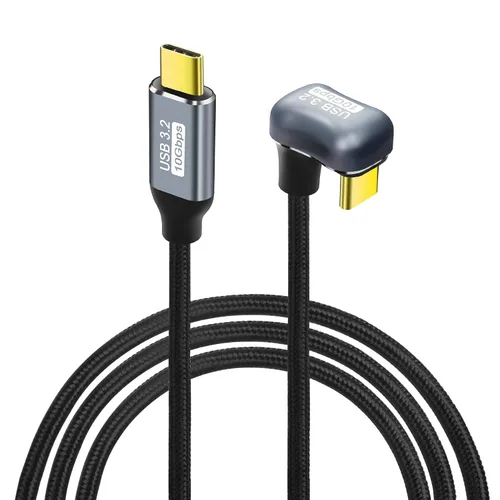 Vista 9 de GELRHONR Cable de carga rápida USB C en forma de U, cable USB 3.2 Gen 2 en ángulo de 180 grados, cable de carga tipo C macho a macho PD100W, 10Gbps