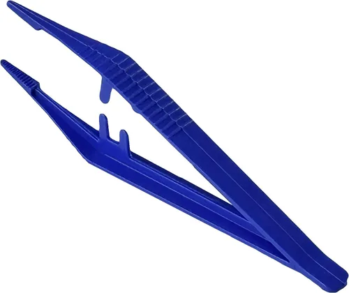 Vista 4 de Pinzas desechables estériles de 5 pulgadas, 4.921 in de longitud, envueltas individualmente, color azul transparente, paquete de 12