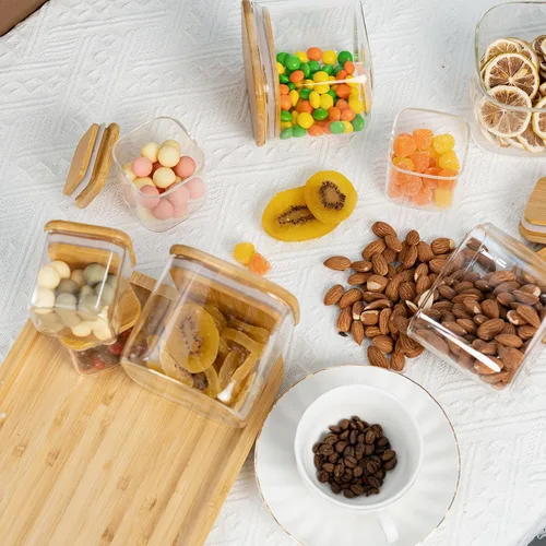Vista 7 de D2scrma Recipientes herméticos cuadrados para especias de 5 onzas con tapa de bambú, juego de 12 con etiquetas negras, frasco apilable para especias
